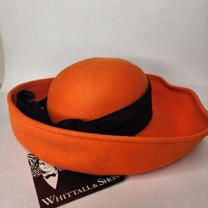 Vintage Whittall & Shon Orange Felt Derby Hat Bow NOS NYC Millinery New